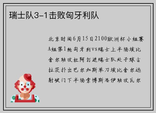 瑞士队3-1击败匈牙利队